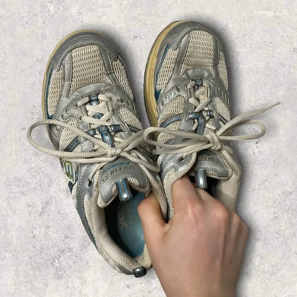 Vintage Y2K Skechers Shape up Walking Shoes Womens 7 Grey Metallic Blue - Picture 3 of 5